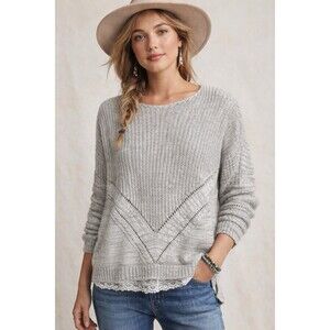Anthropologie Cozy Knit XS Oversize Sweater Light Gray Relaxed Wool‎ Blend Layer